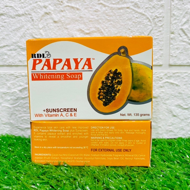 RDL PAPAYA WHITENING SOAP 135G x 3 BOX Extra SUNSCREEN,VITAMIN A, C & E All Skin