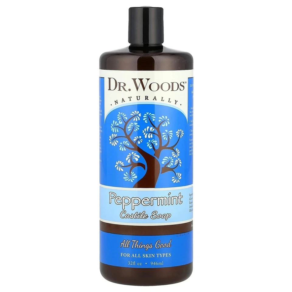 Dr. Woods Pure Peppermint Castile Soap Liquid 32 oz All Natural 3 PACK 96oz Lot