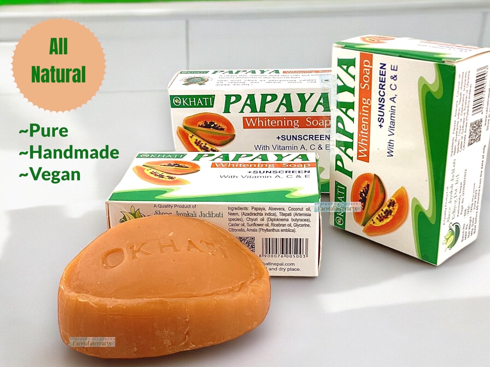 Natural Papaya Soap 3 Pcs Whitening Vegan Skin Brightening Herbal Face Soap.