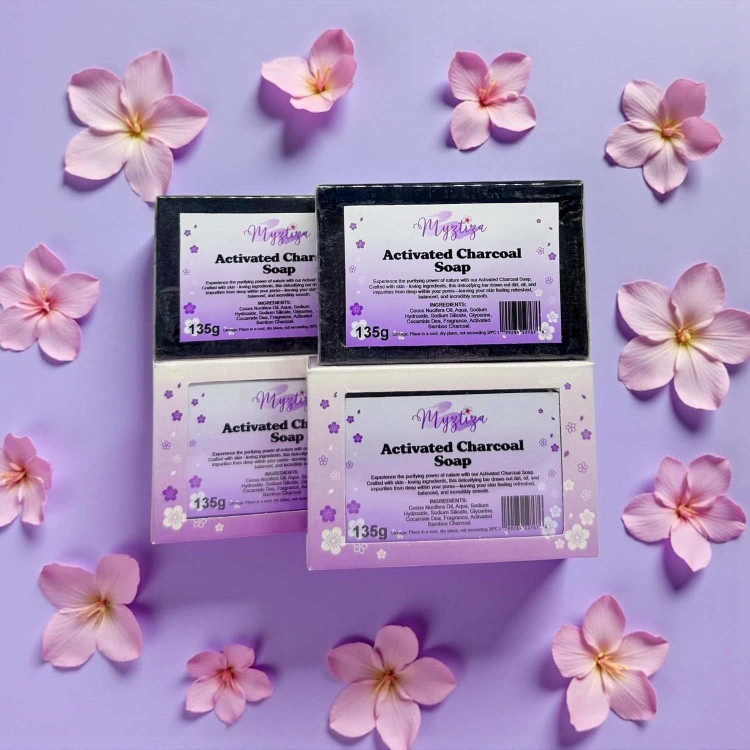 Myztiza Activated Charcoal Bar Soap for Face & Body – 2 Pack 135g Each
