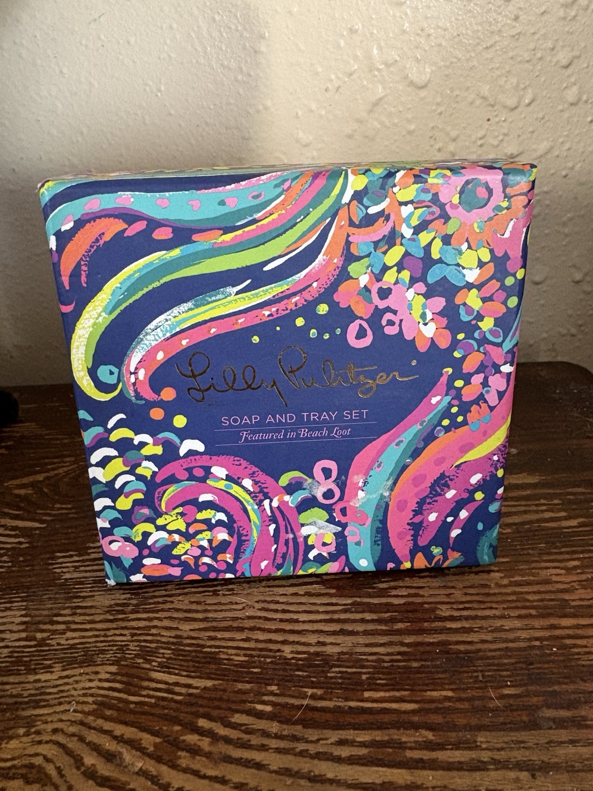 NEW LILLY PULITZER Soap & Tray Set Ft. in Beach Loot Pink Blue Trinket Tray 4×4”