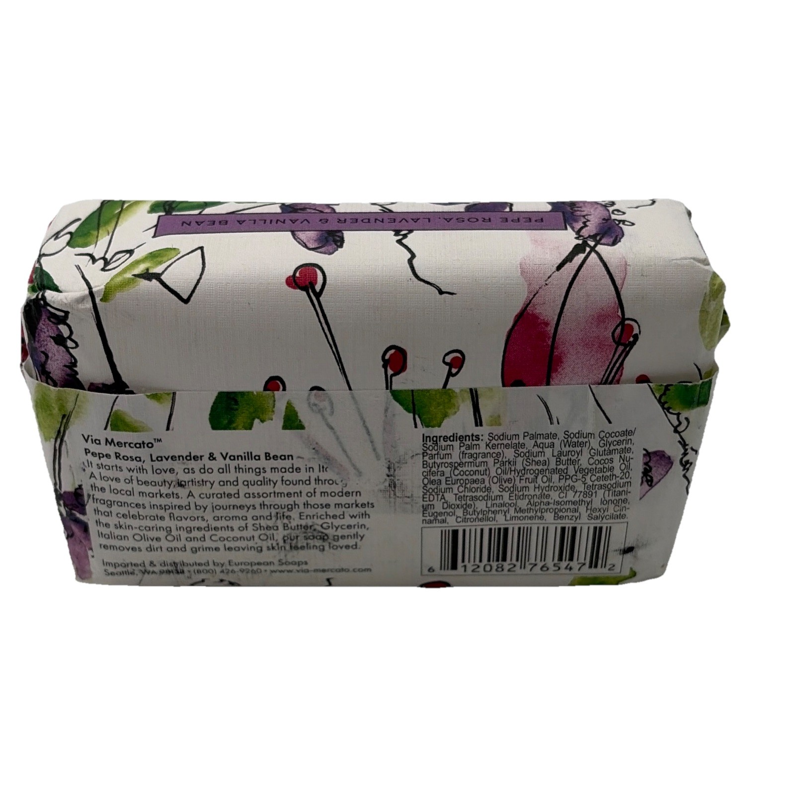 Via Mercato No. 3 Lavender Vanilla Pepe Rosa Moisturizing Soap Bar 7 oz