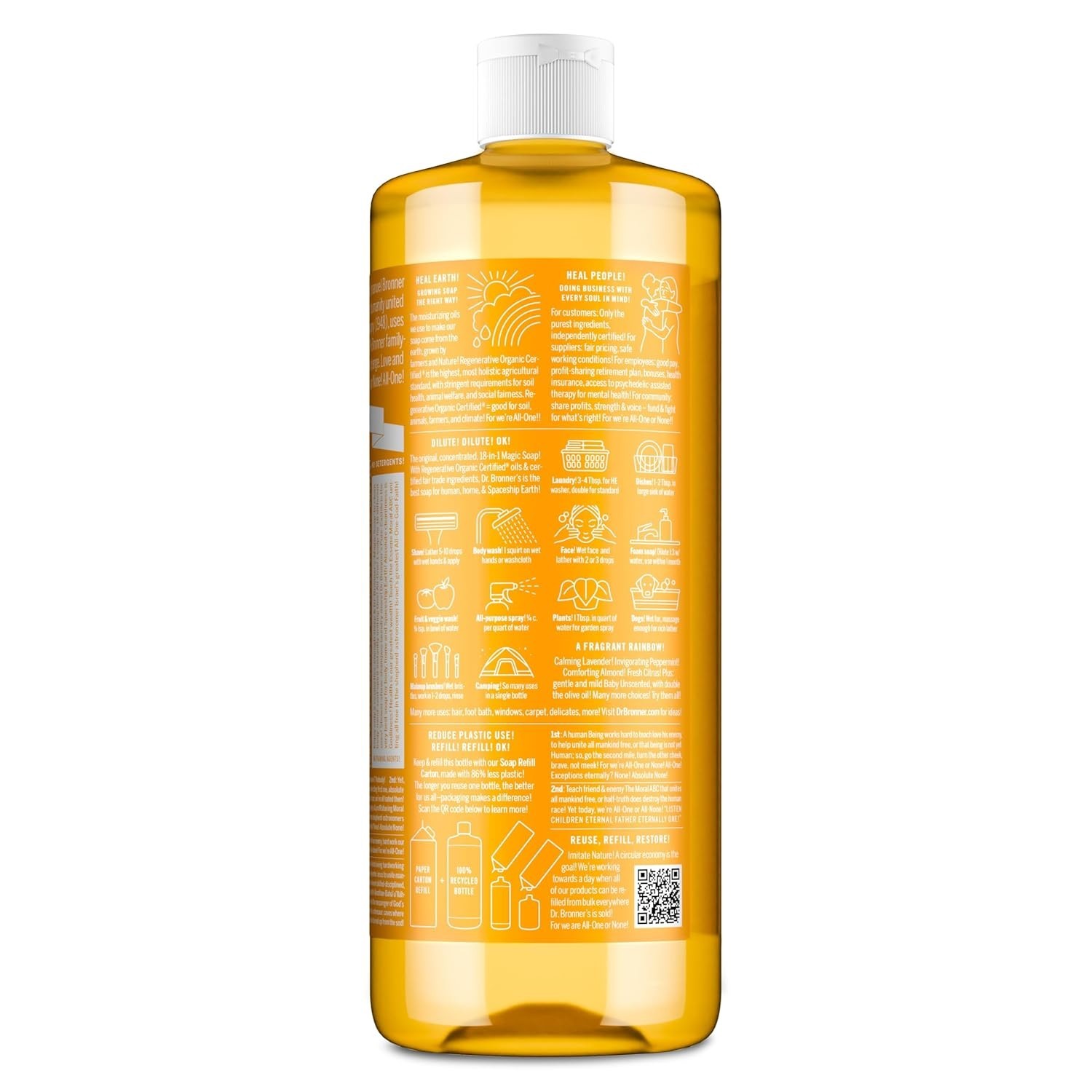Eco-Friendly 32oz Pure-Castile Citrus Soap – Concentrated 18-in-1 Cleaner