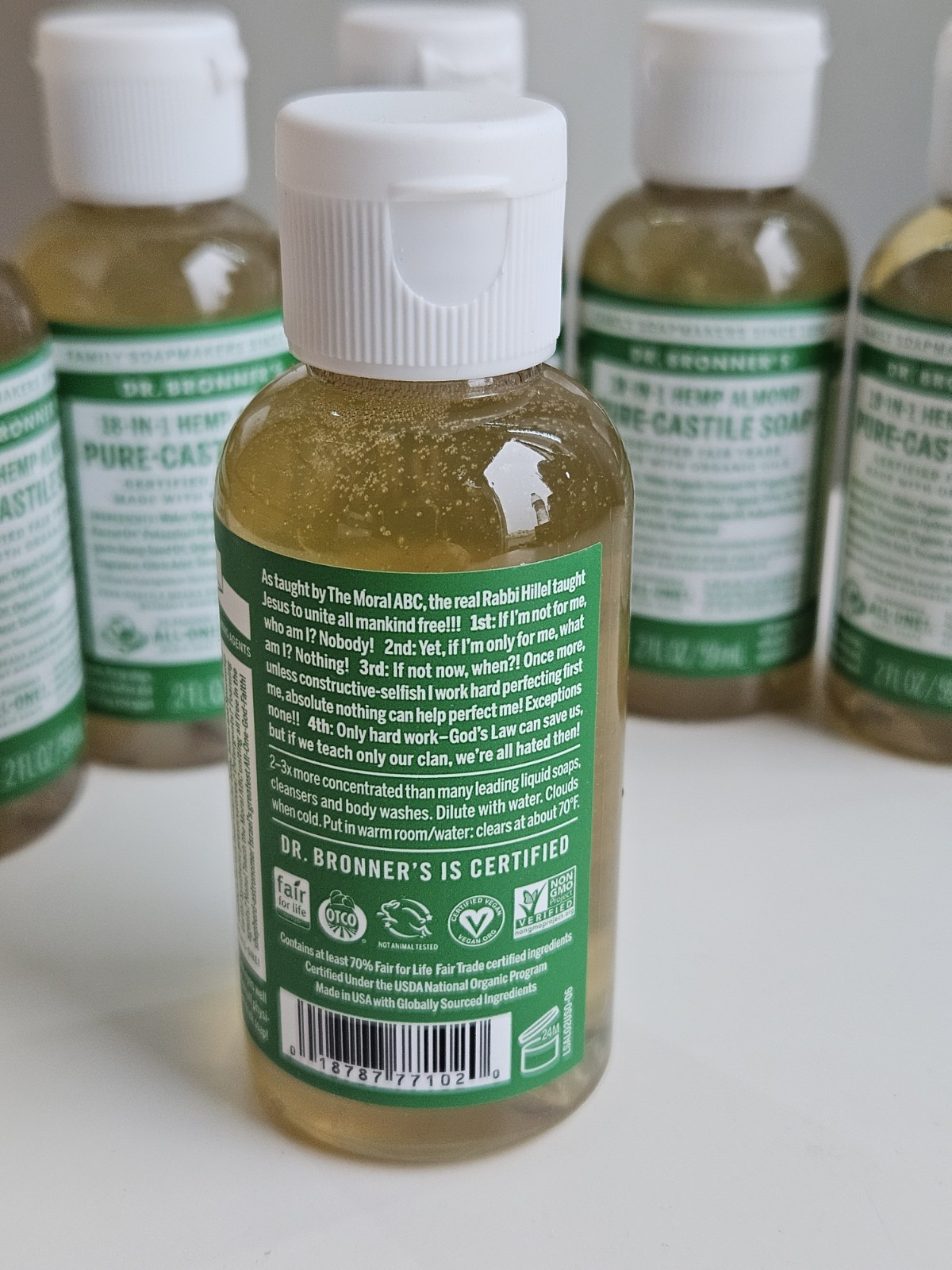 Bundle Lot Of 6 Dr. Bronner’s 18-In-1 Hemp Almond Pure-Castile Soap 2 Fl Oz.