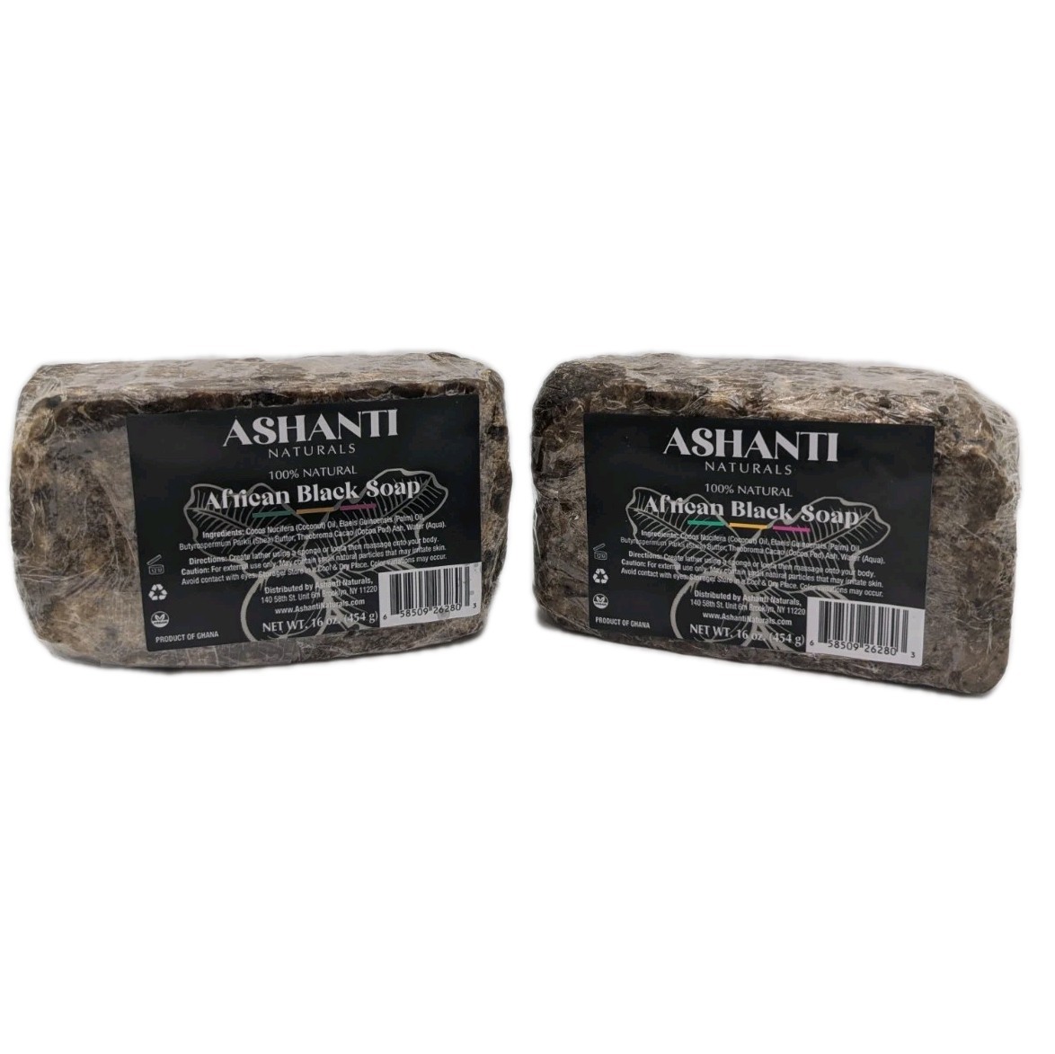 Ashanti Naturals African Black Soap 16oz Jumbo Bar 2 Pack Natural Skin Care
