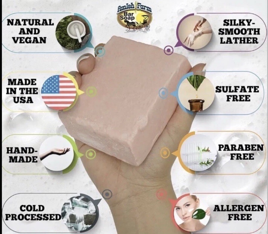 8 Bars Amish Farm Worlds Best Quality Bar Soap LARGE 7.5oz Each Bar (No Box/bag)