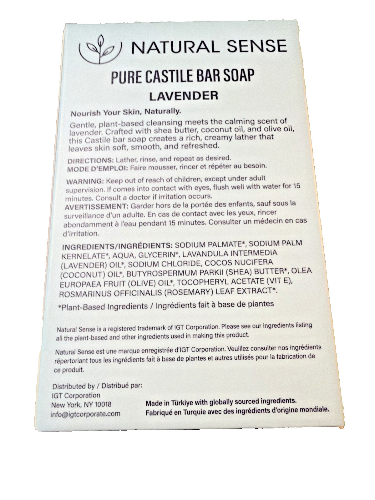 12 NATURAL SENSE LAVENDER Plant Based Pure CASTILE Bar Soap 5 Oz RICH LATHER 12