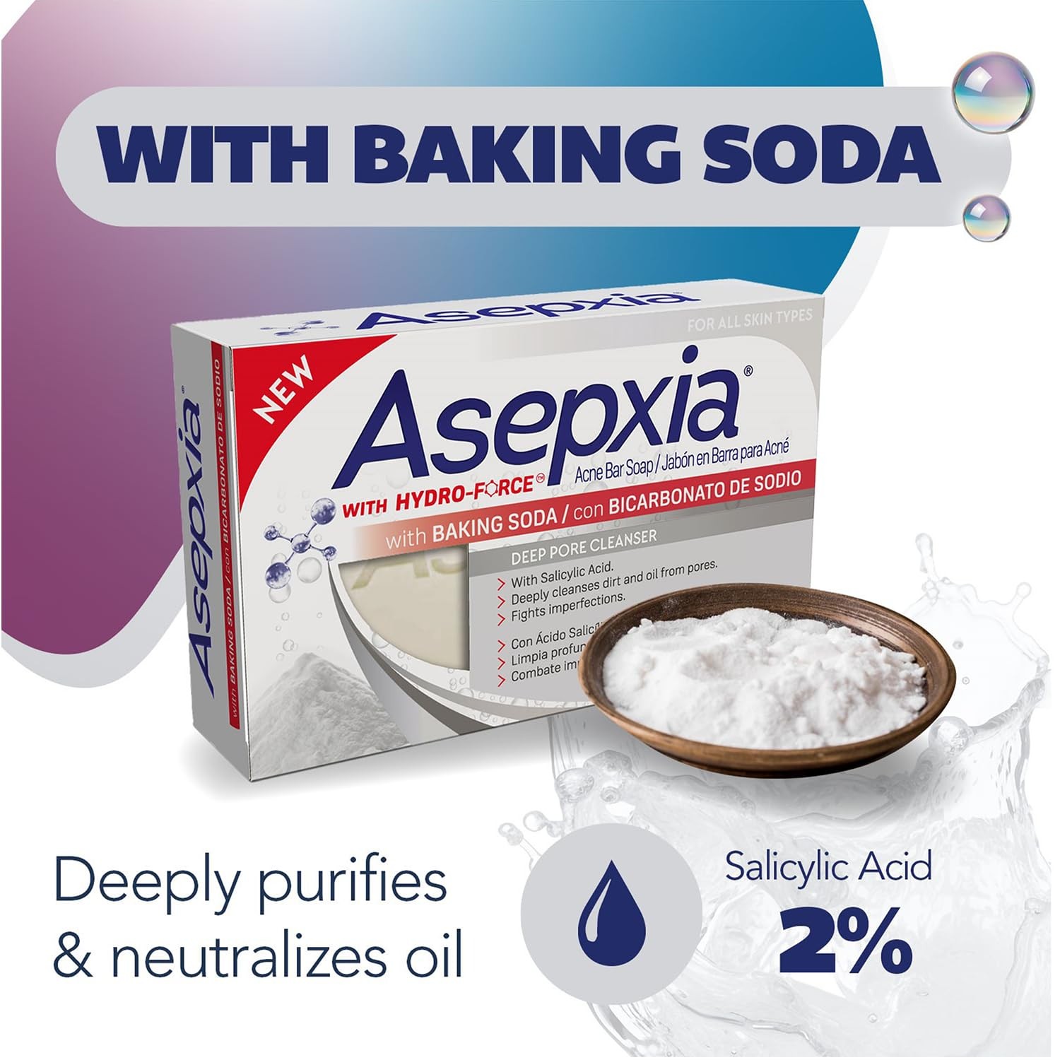 Asepxia w/ Baking Soda Acne Bar Soap Deep Pore Cleanser, 4oz (113g) (Pack of 2)