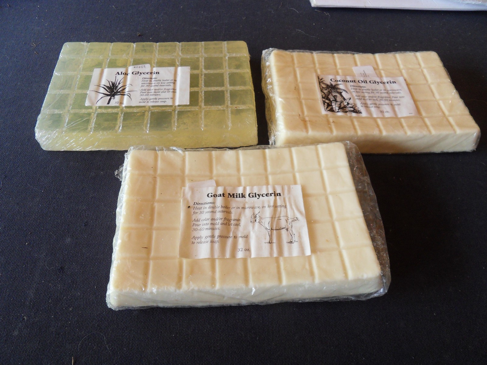 Aloe Glycerin, Goat Milk Glycerin, Coconut oil Glycerin, set of 3, 6 pounds