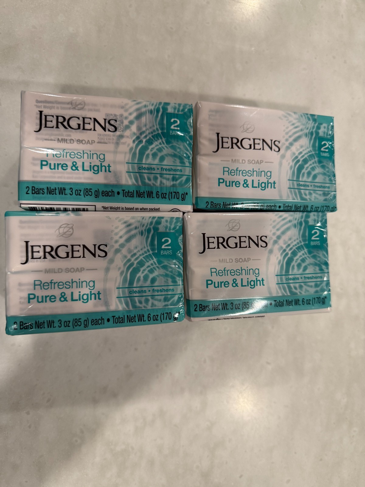 Jergens Mild Soap, Refreshing Pure & Light. 4 Packs Of 2 (8 Bars Total) 3oz Ea.