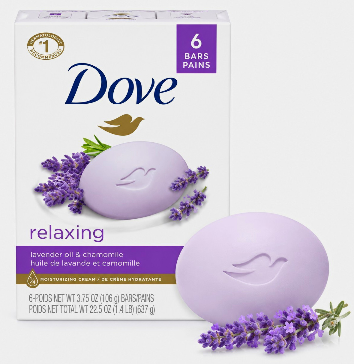 2x Dove Relaxing Beauty Bar Body Soap Lavender Oil & Chamomile 6 Bars 22.5 oz