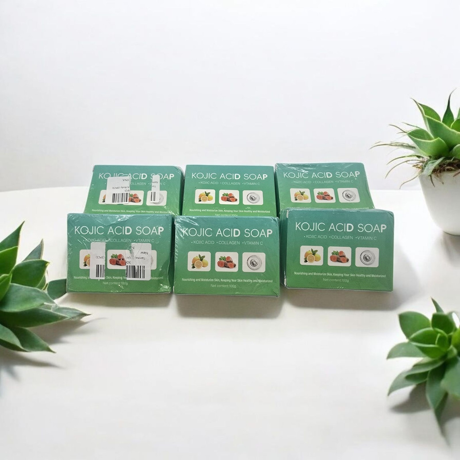 6x Kojic Acid BRIGHTENING Soap Bars Turmeric, Vitamin C & Collagen 100g EXP-2027