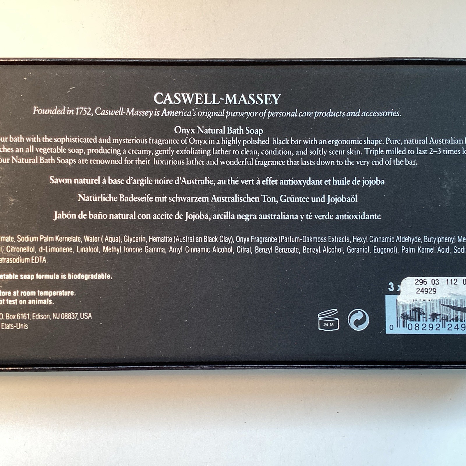 CASWELL MASSEY BLACK ONYX NATURAL SOAP SET of 3 NEW OLD STOCK 5.3 oz each BOXED