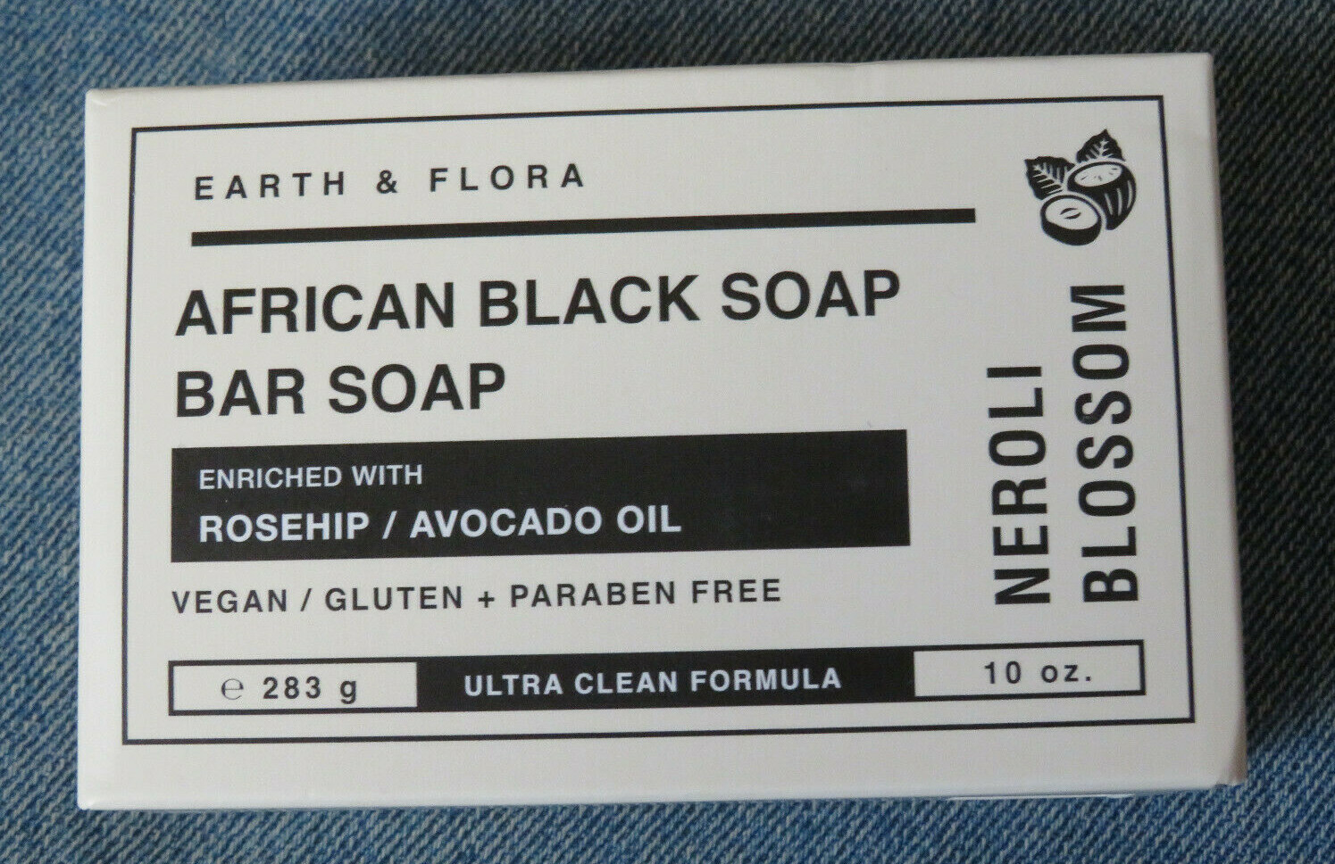 Earth & Flora African Black Soap 10 Oz Bar Enriched w/Rosehip & Avocado Oil