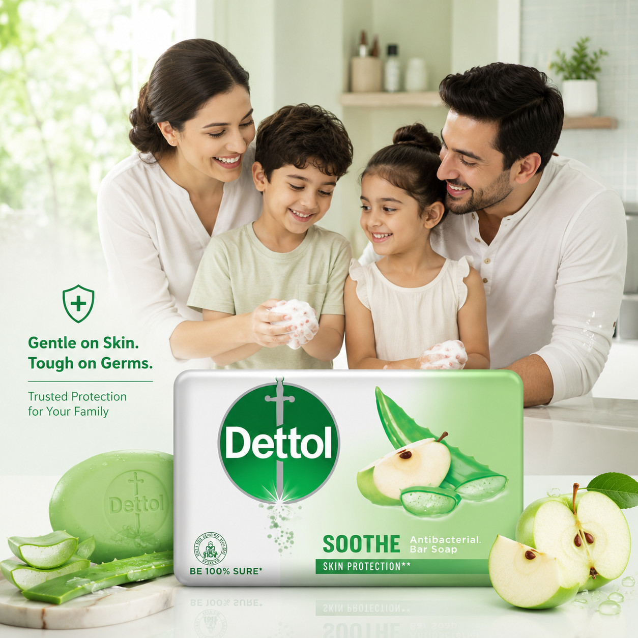 Pack of 6 Dettol Soothe Antibacterial Soap Bar 110g Aloe Vera Bath Soap