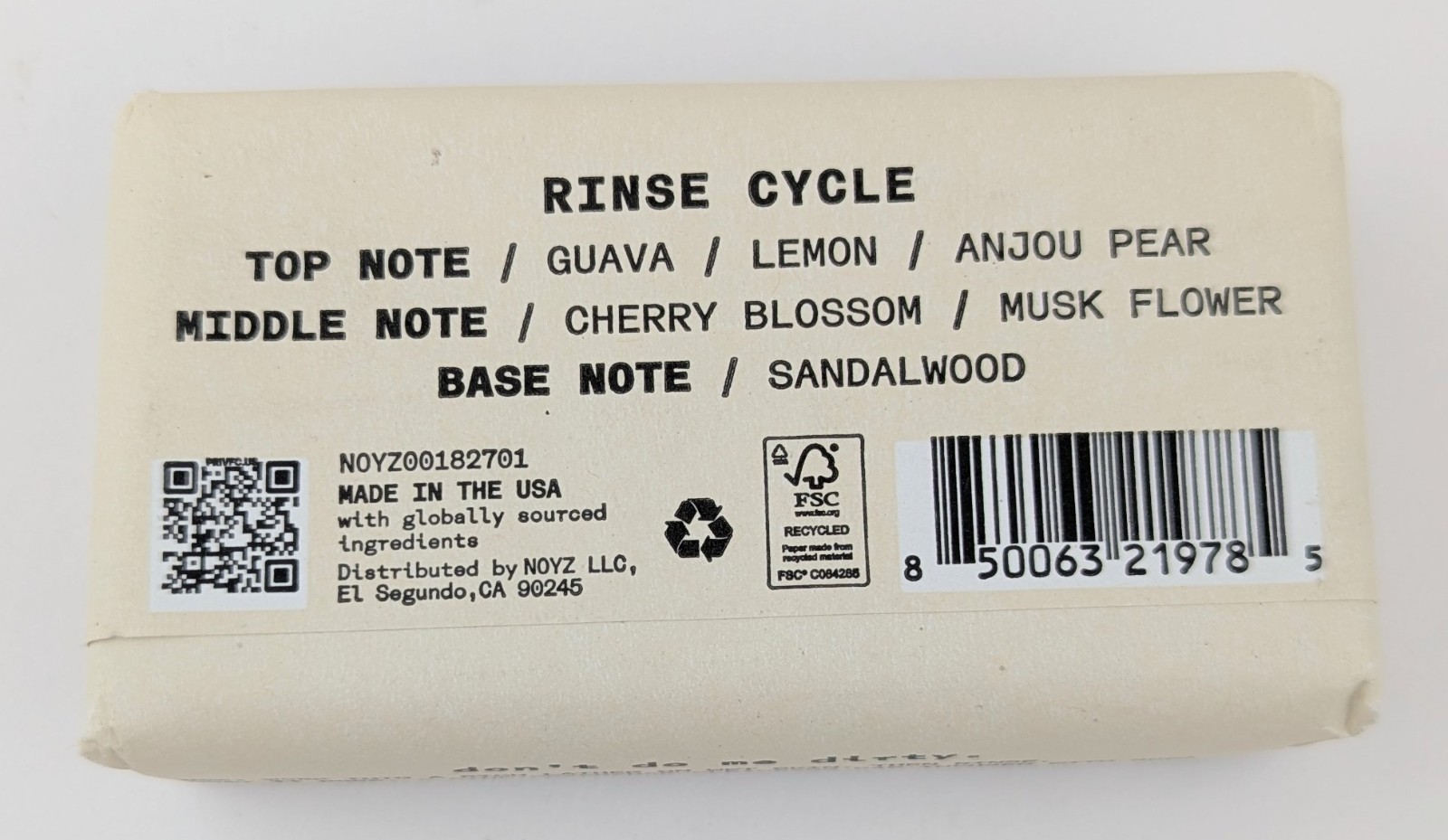 Noyz Rinse Cycle Fine Fragrance Soap Bar 4oz./113g