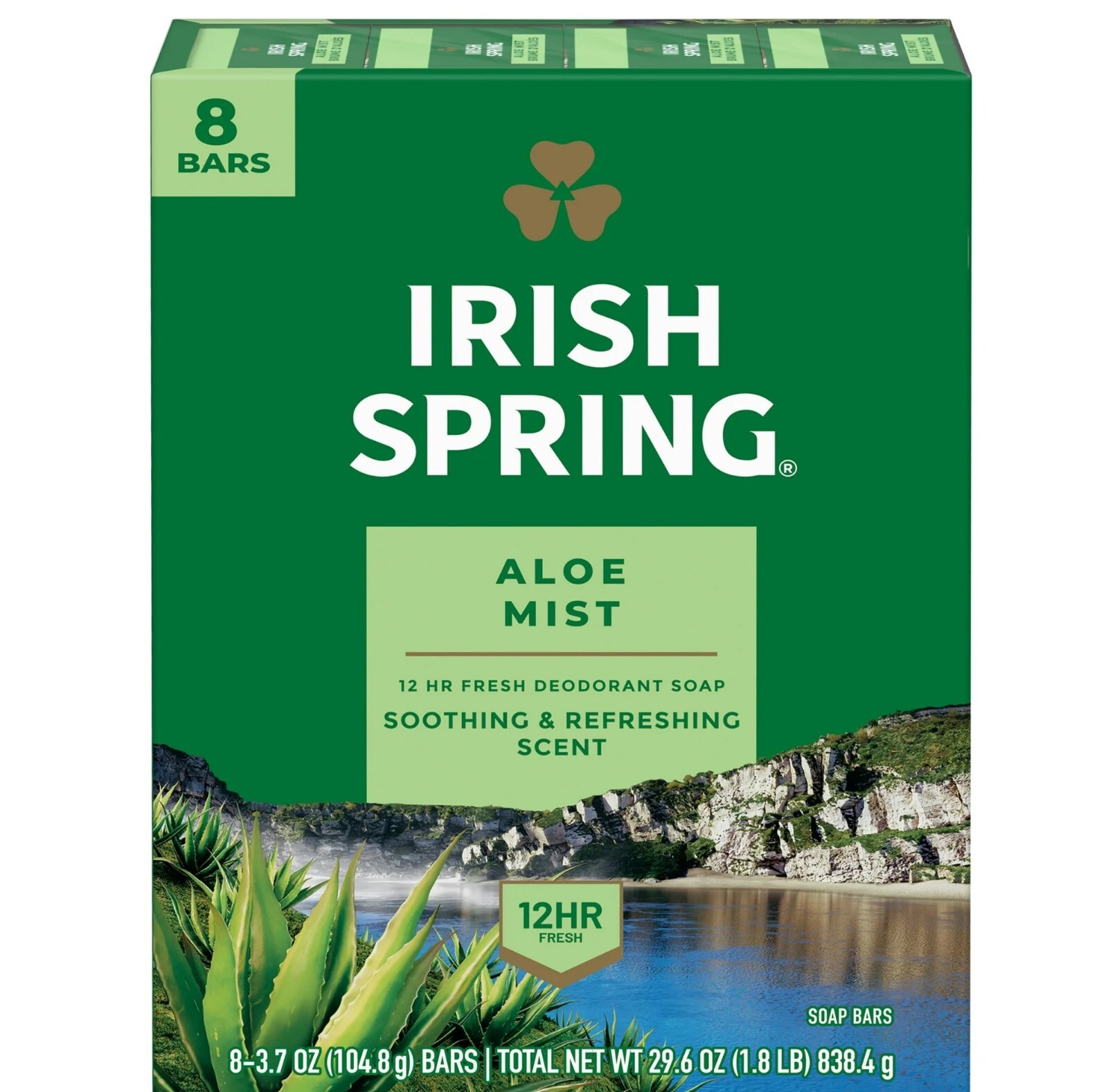 Irish Spring Aloe Mist Deodorant Bar Soap for Men – 8 Pack (3.7 oz Each)