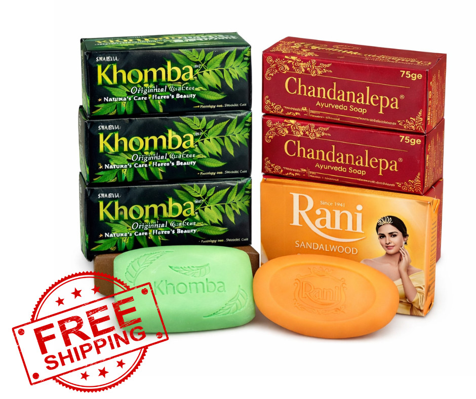 Sri Lankan Herbal Soap Set 4x Khomba Neem 3x Chandanalepa 1x Sandalwood Ayurveda