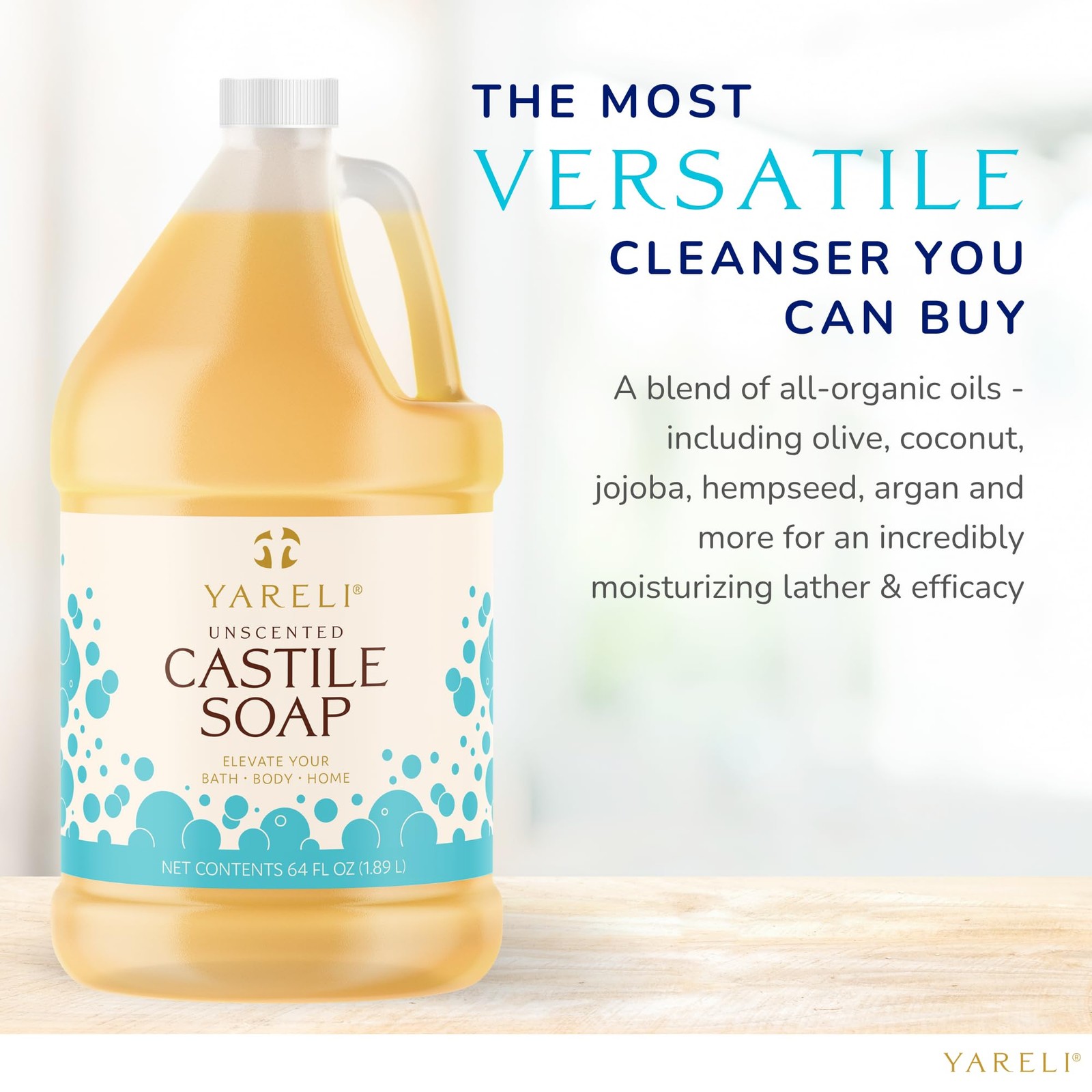 YARELI Pure Castile Soap Liquid Unscented 64oz – EWG 64 Fl Oz (Pack of 1)
