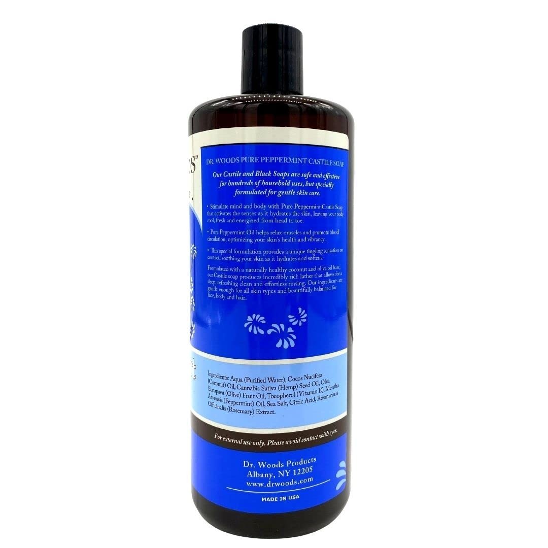 Dr. Woods Peppermint Castile Soap 32 oz All Natural Liquid Body Wash Pack of 6