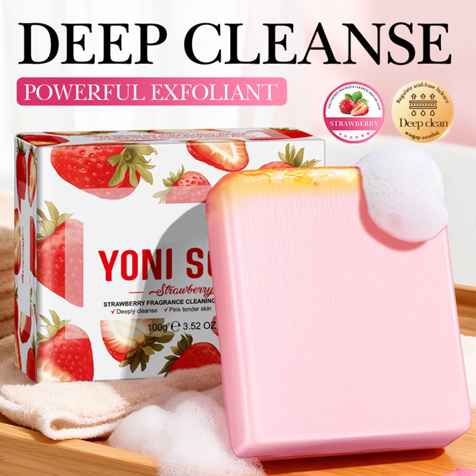 Women Soap With Foaming Net For Private Personal Care Strawberry-Scented 100g