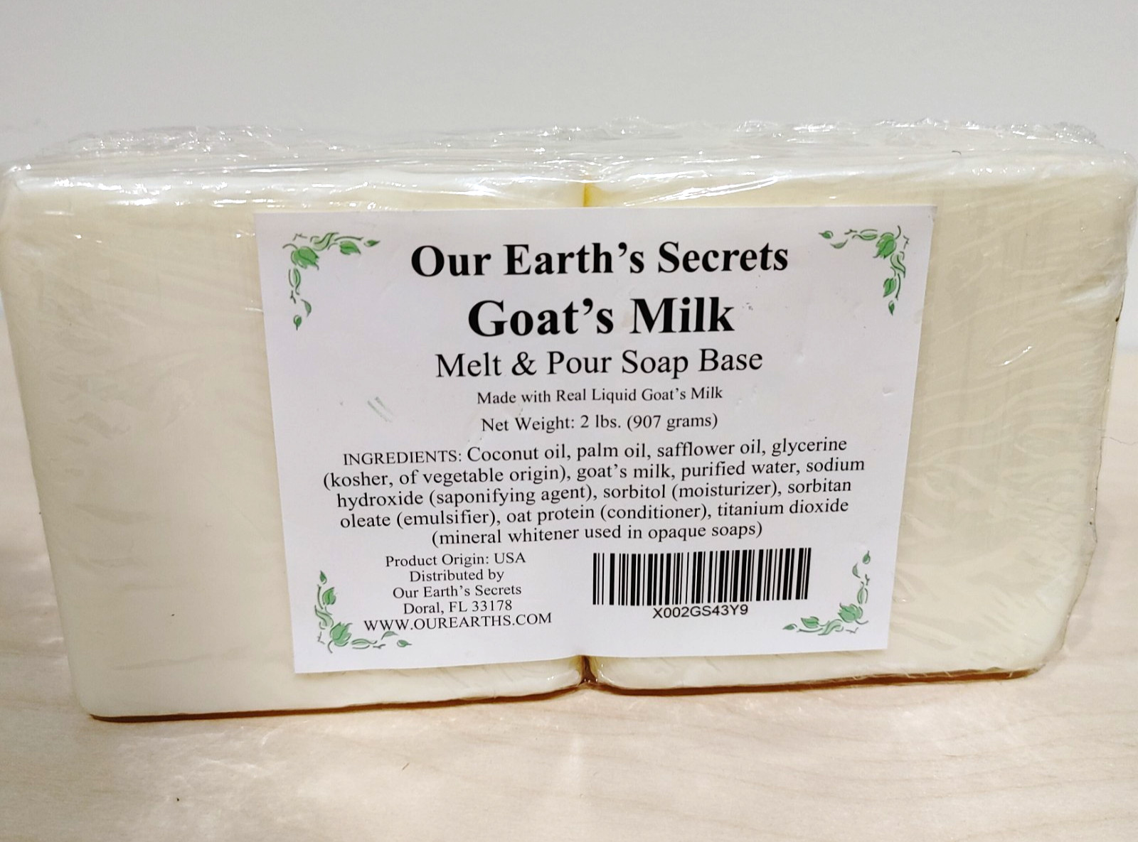 NEW 2 Pound Goat’s Milk Soap Base Supply Making By Our Earth’s Secrets Co
