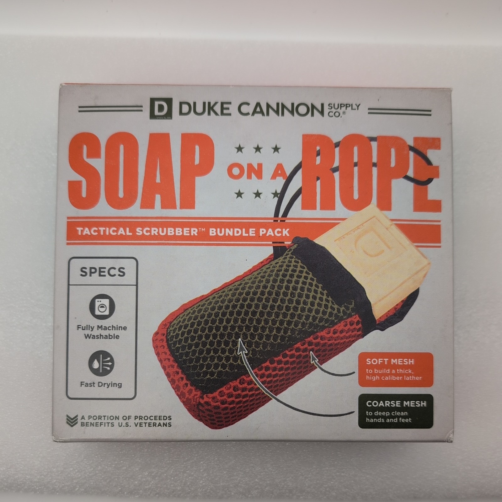 Duke Cannon Soap On a Rope Tactical Scrubber Pouch + Oak Barrel Bourbon Soap