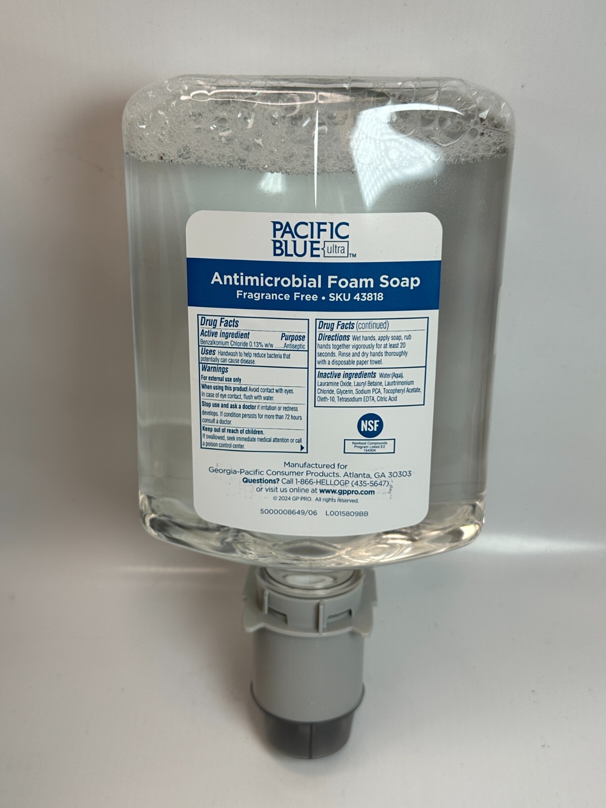 Georgia-Pacific 43818 Blue 1.2L Fragrance Free Foam Soap Antimicrobial (box of 4