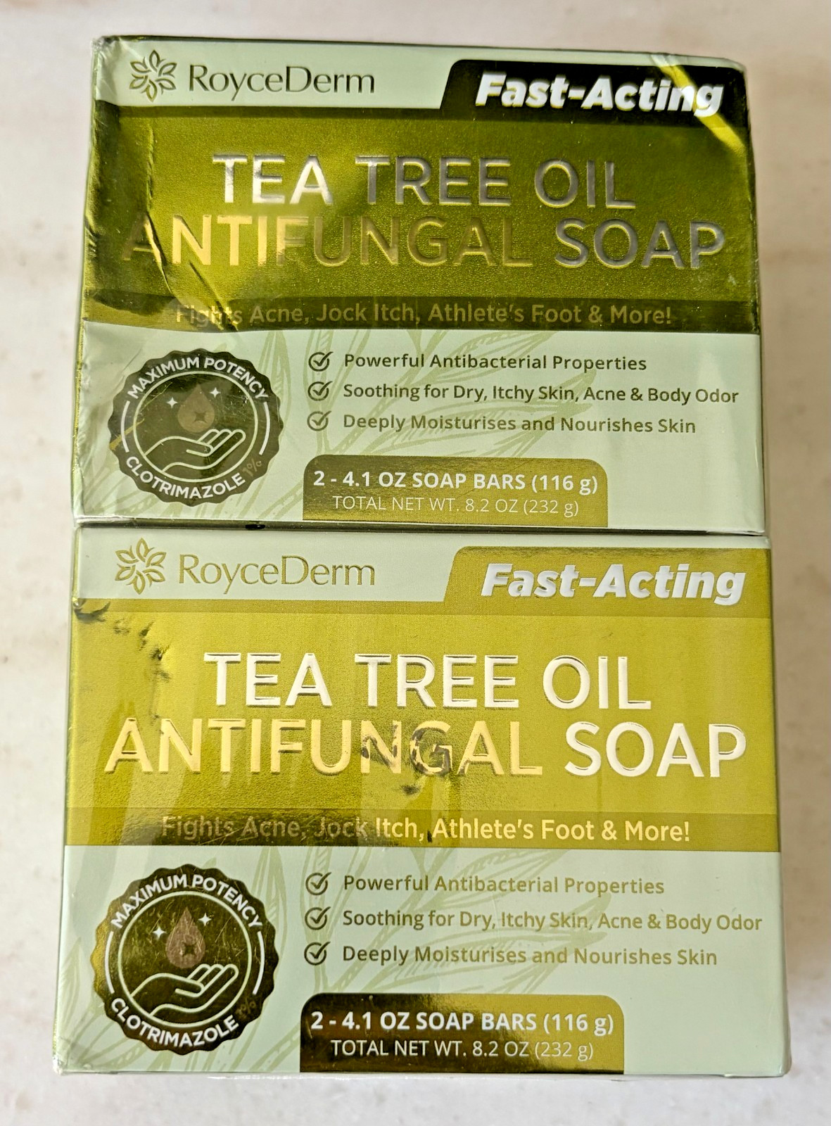 FOUR BARS – RoyceDerm Tea Tree Oil Antifungal Soap 4 Bars Total EXP 08/2028 NEW
