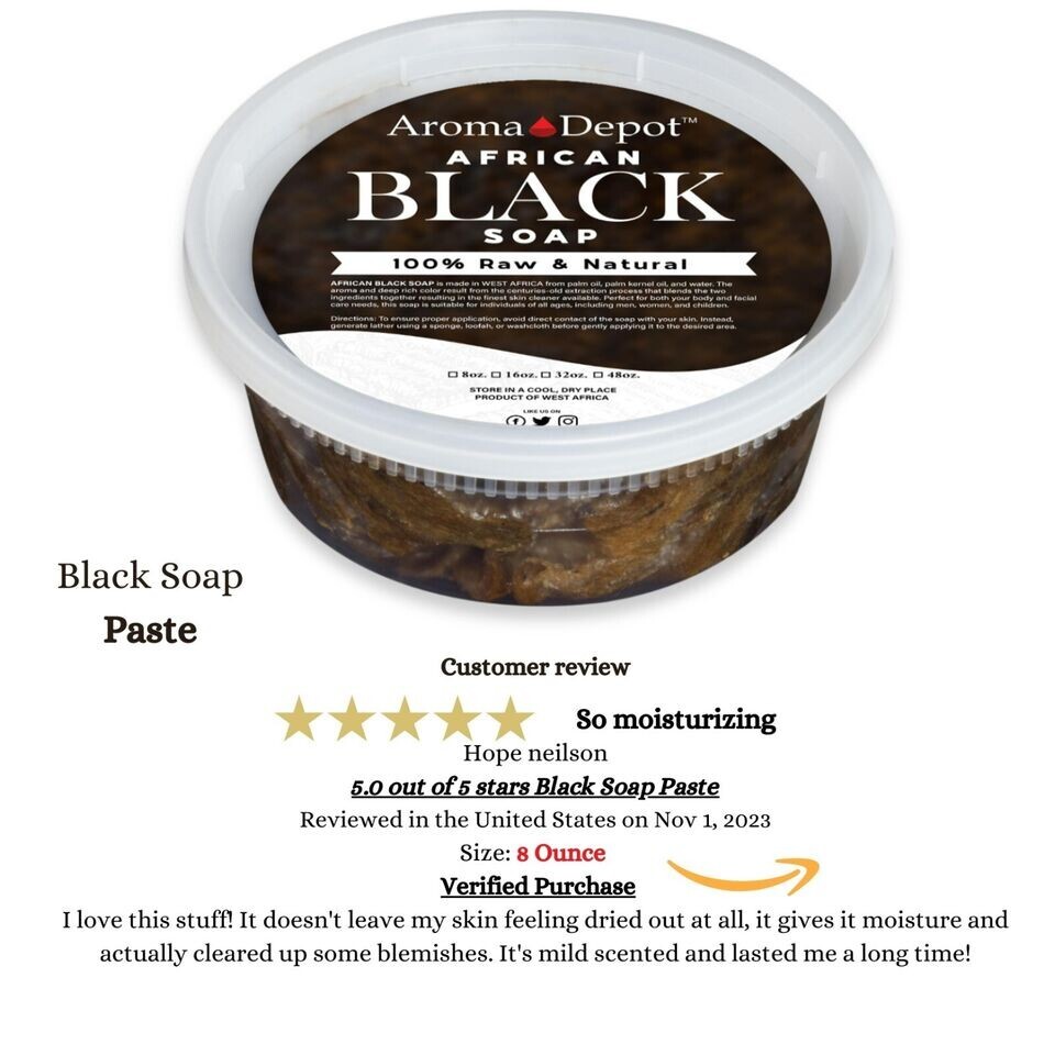 Raw African Black Soap Paste 8 oz. WHOLESALE Natural Wash Face Body Hair 6 PACK