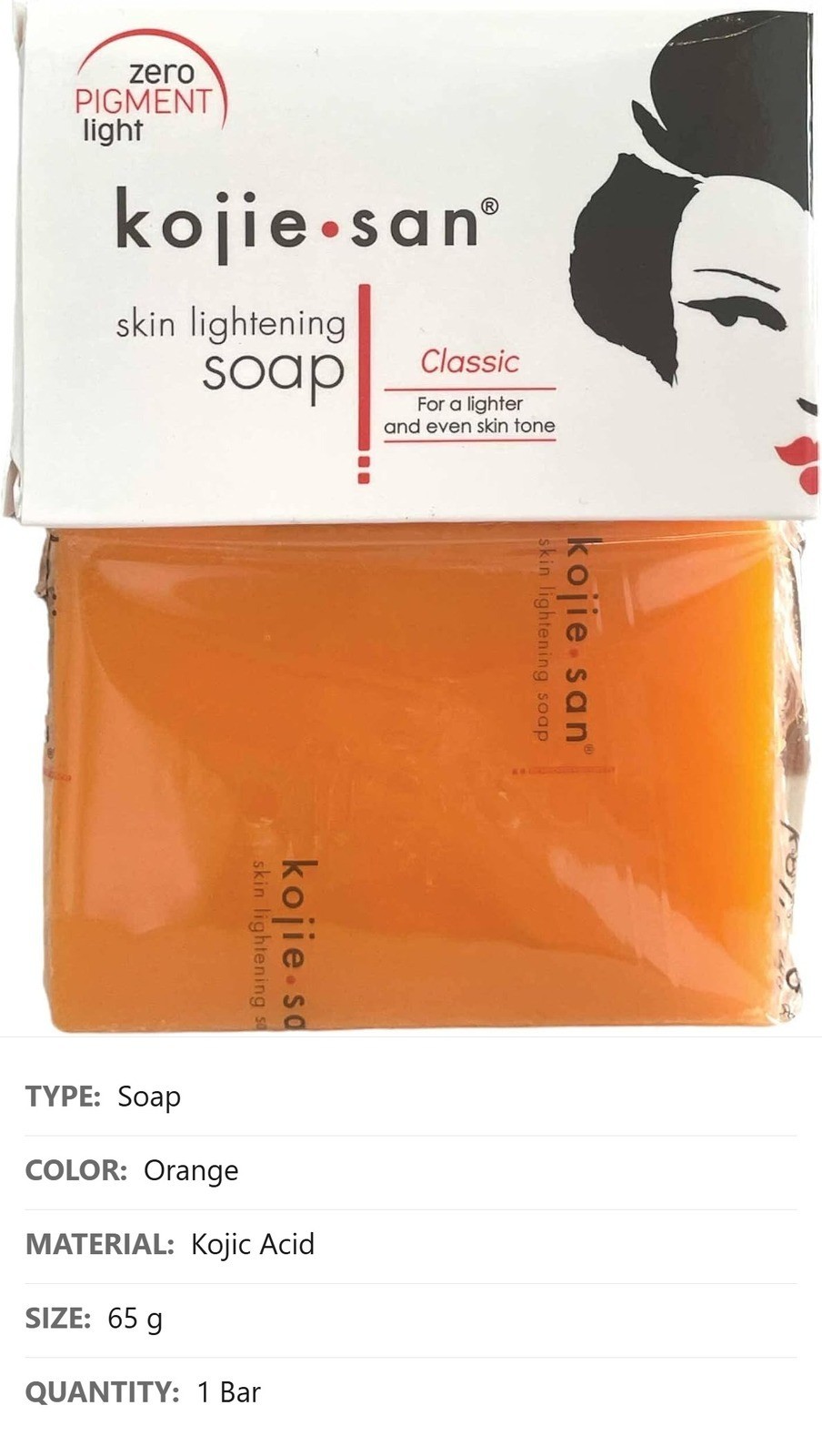 Kojic Acid Soap Bar, 65g, Coconut Oil Tea Tree Oil Glycerin, Orange Scent