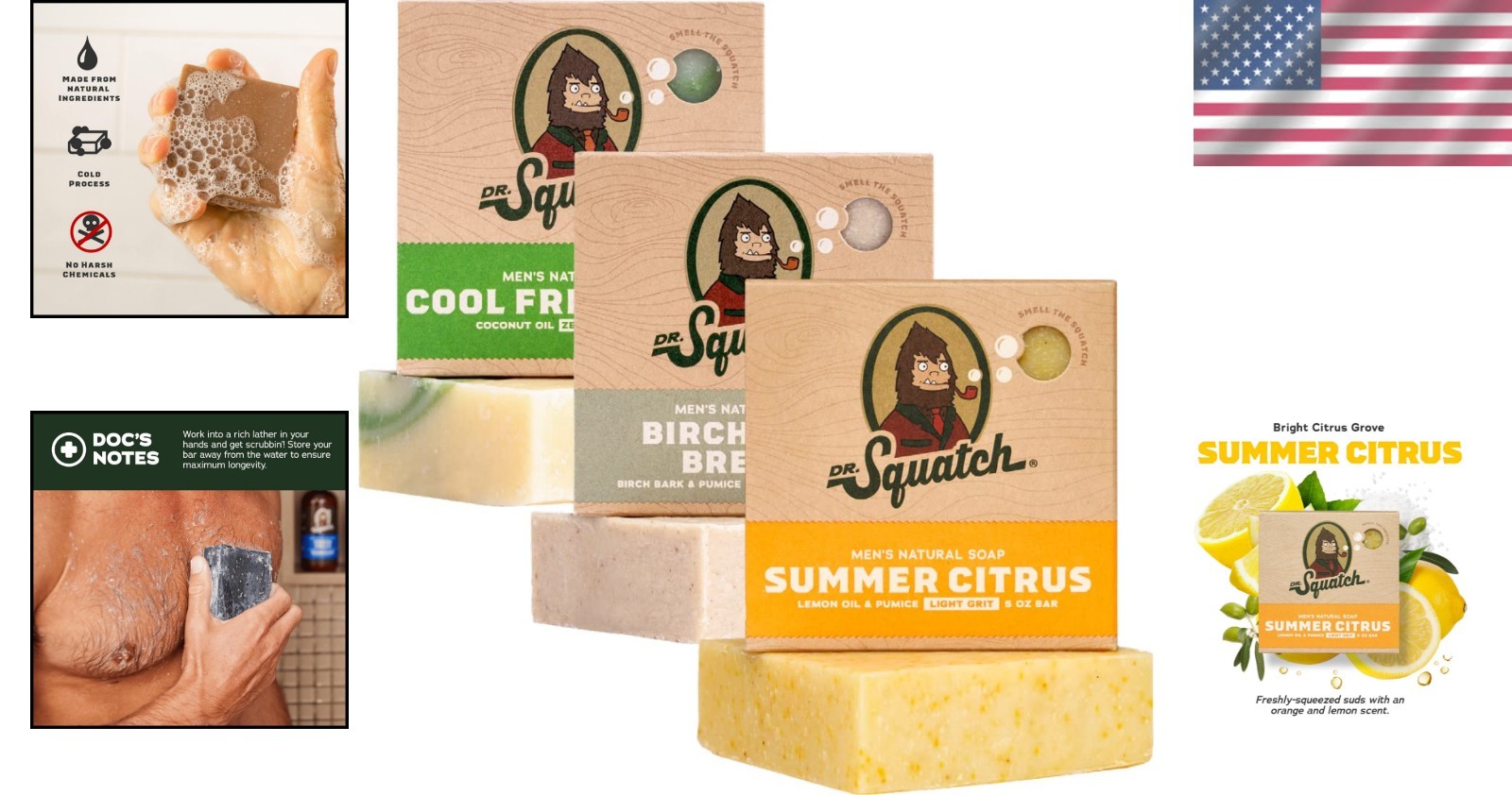 Men’s Gift Set: Natural Bar Soap, Cold Process with Fresh Citrus & Aloe 5 oz