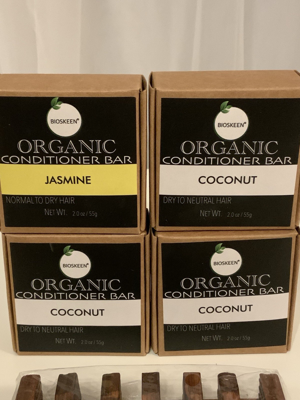 Lot of 4 Bioskeen Organic Conditioner Bars Coconut Jasmine + Soap Saver Tray
