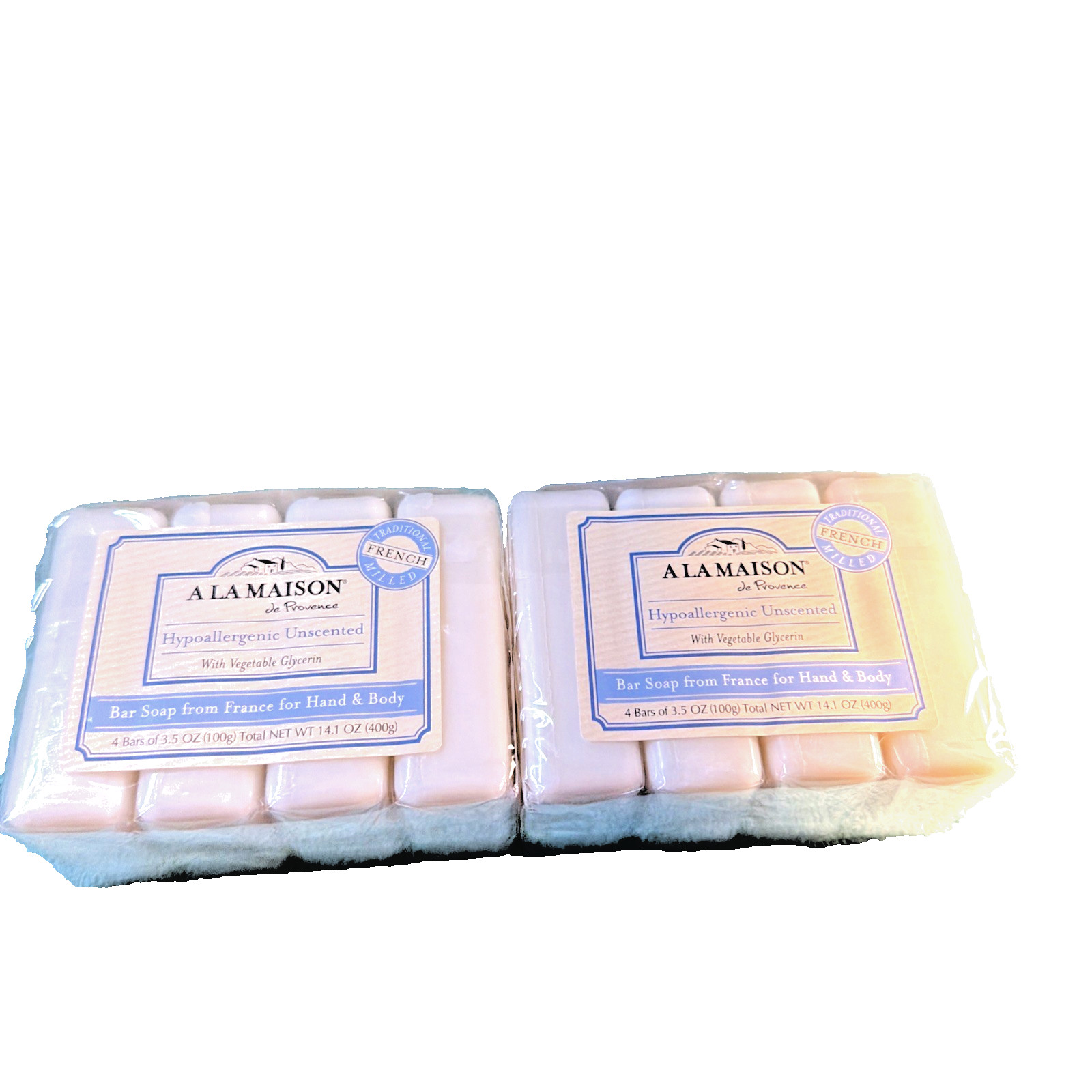 2 A La Maison – Hypoallergenic Unscented Bar Soap 4ct Packs, 8 BARS TOTAL France