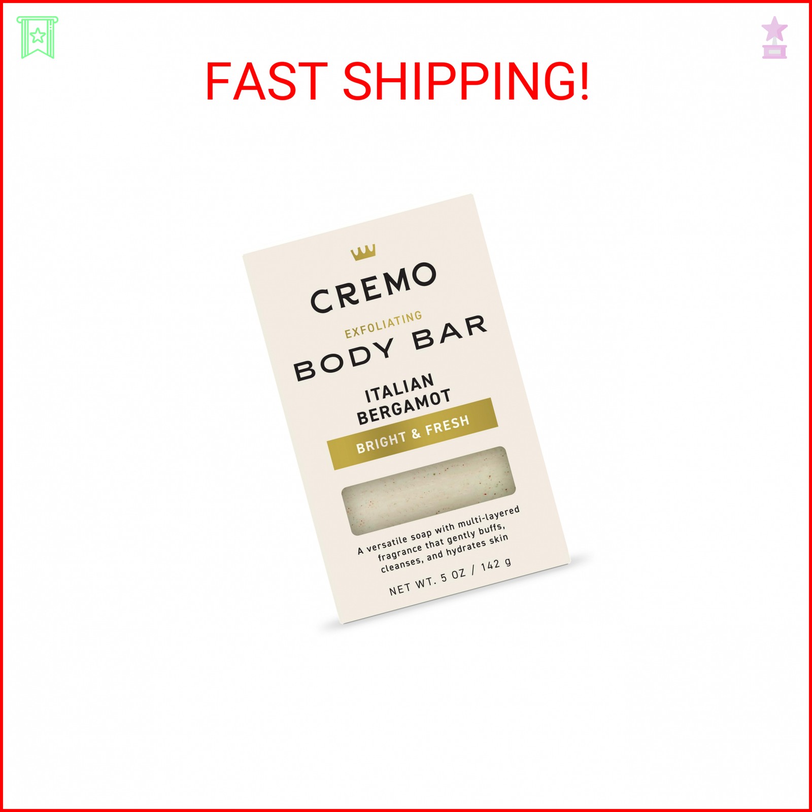 Cremo Exfoliating Body Bar for Men, Italian Bergamot Scent, Multi-Layered Fragra