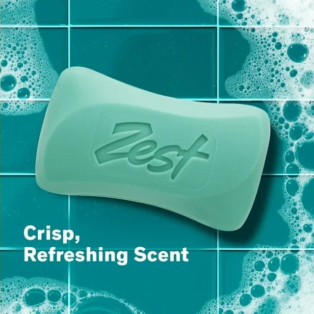 Zest Deodorant Bar Soap, Hydrating Moisture for All Skin Types, Aqua, 4 oz 8 Bar