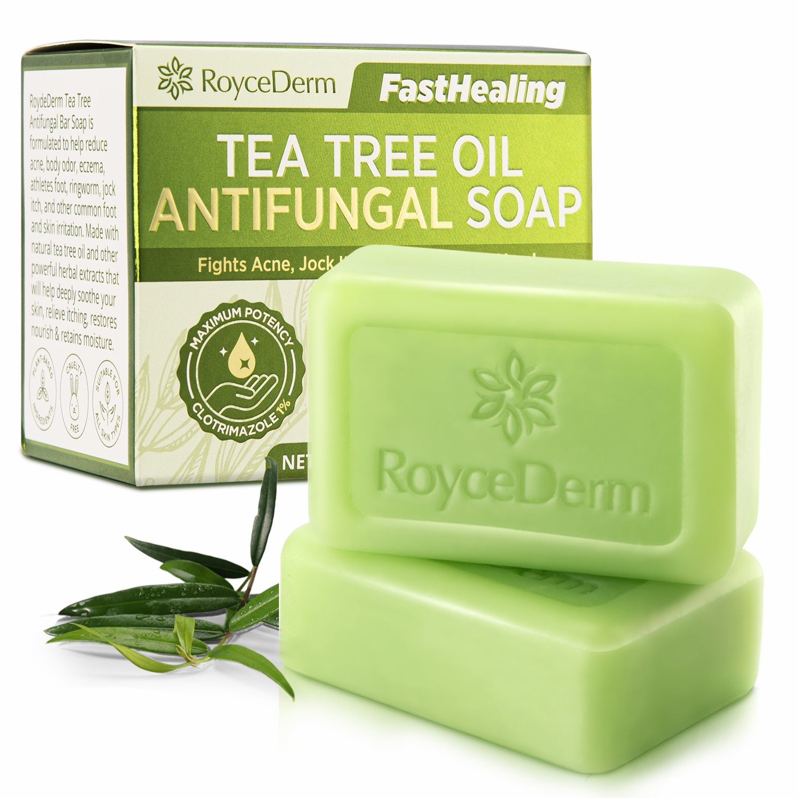 RoyceDerm Tea Tree Oil Antifungal & Antibacterial Soap ~ 2 Bars ~ New & Sealed