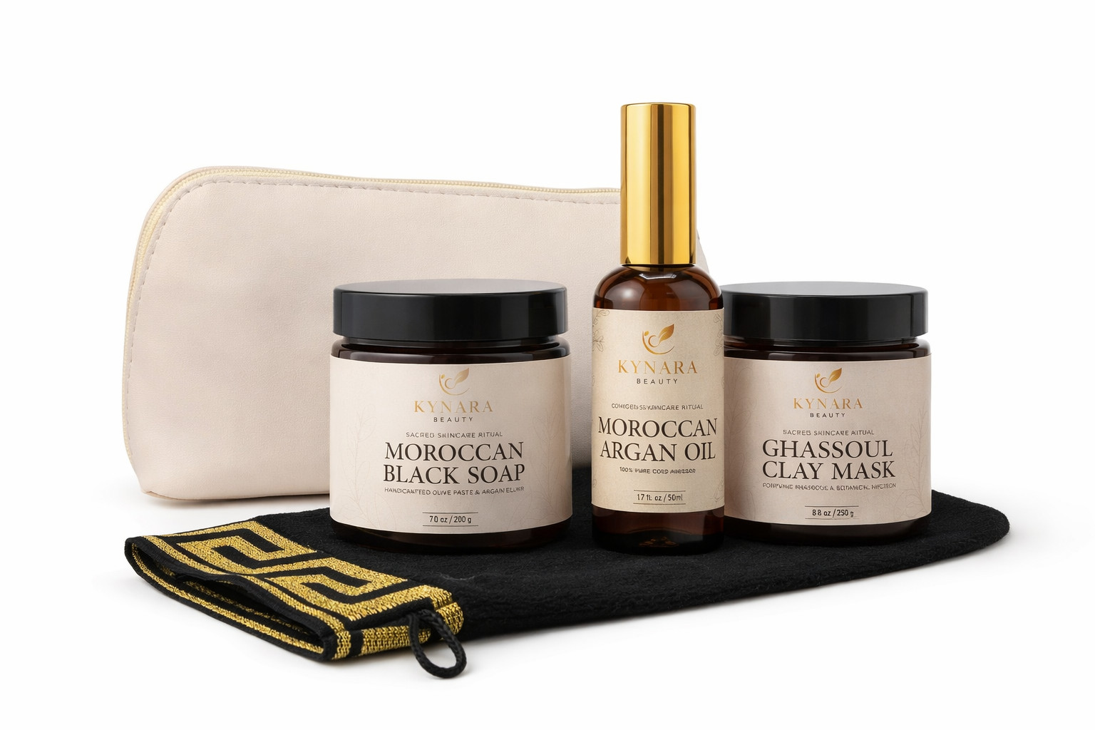 Moroccan Hammam Spa Gift Set Black Soap Argan Oil Rhassoul Clay Kessa Mitt