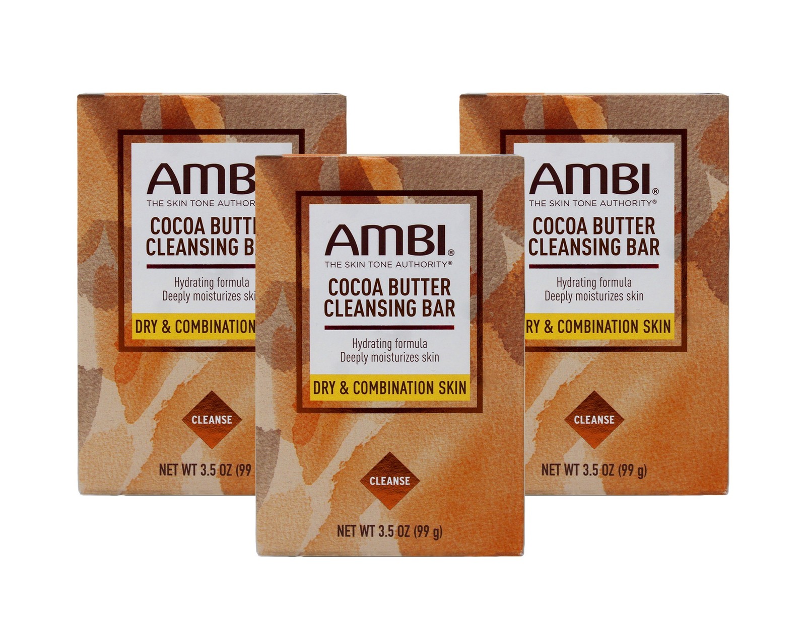 AMBI Cocoa Butter Cleansing Bar Dry & Combination Skin 3.5 oz (Pack of 3)