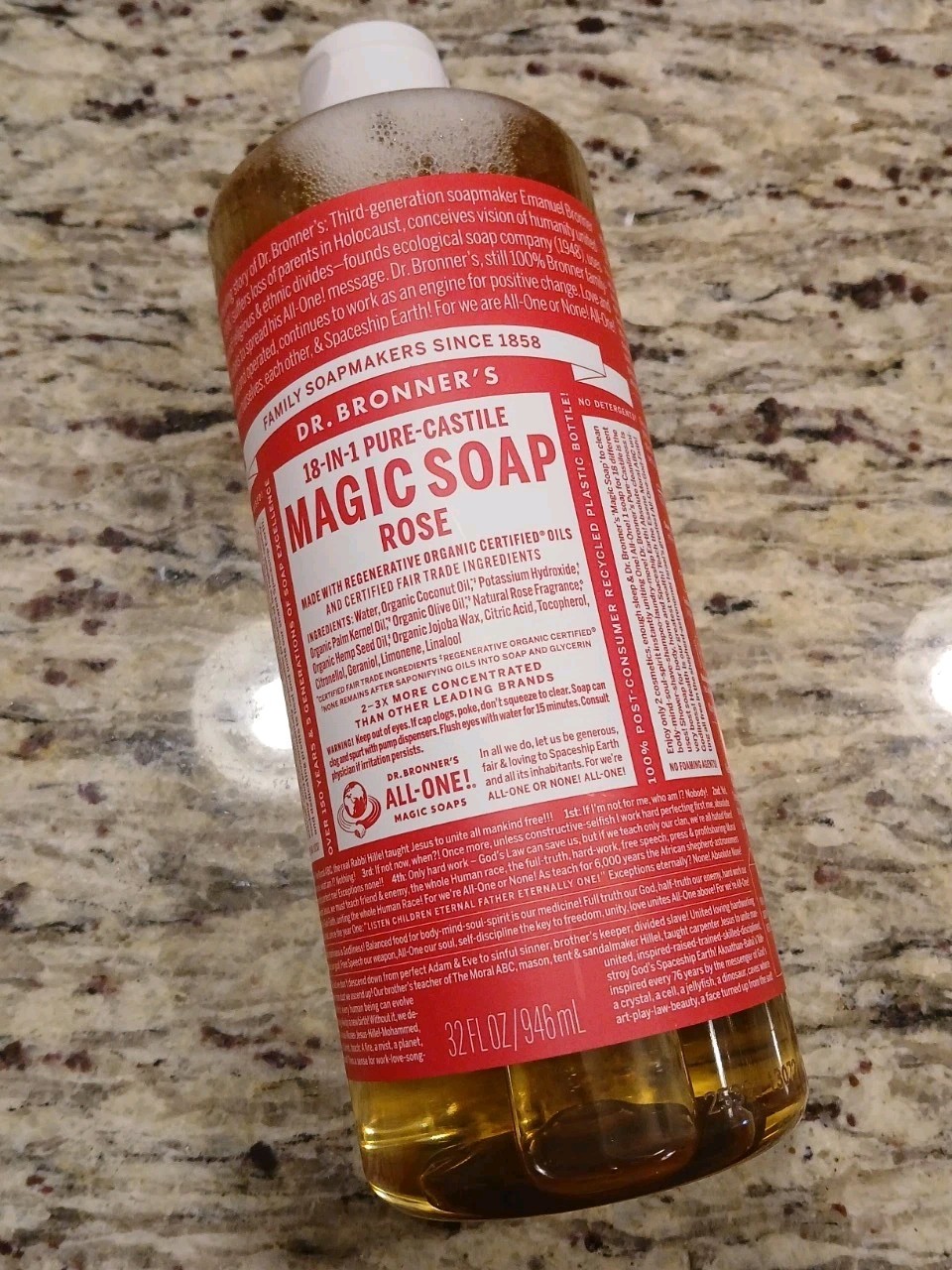 Dr. Bronner’s Pure Castile Magic Liquid Soap 32 Fl Oz Pack of 1 ROSE 18 Uses