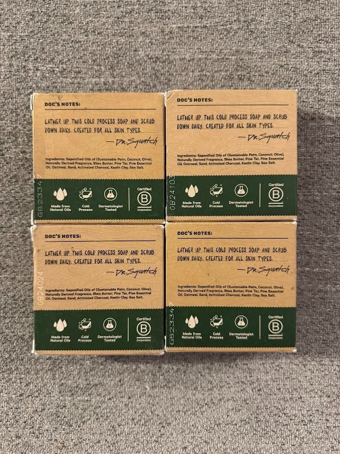 4 PACK Dr. Squatch Men’s Natural Bar Soap Pine Tar Heavy Grit 5oz