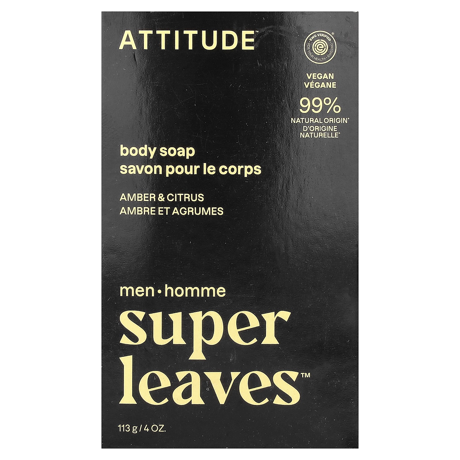 Super Leaves™, Body Bar Soap, For Men, Amber & Citrus, 4 oz (113 g)