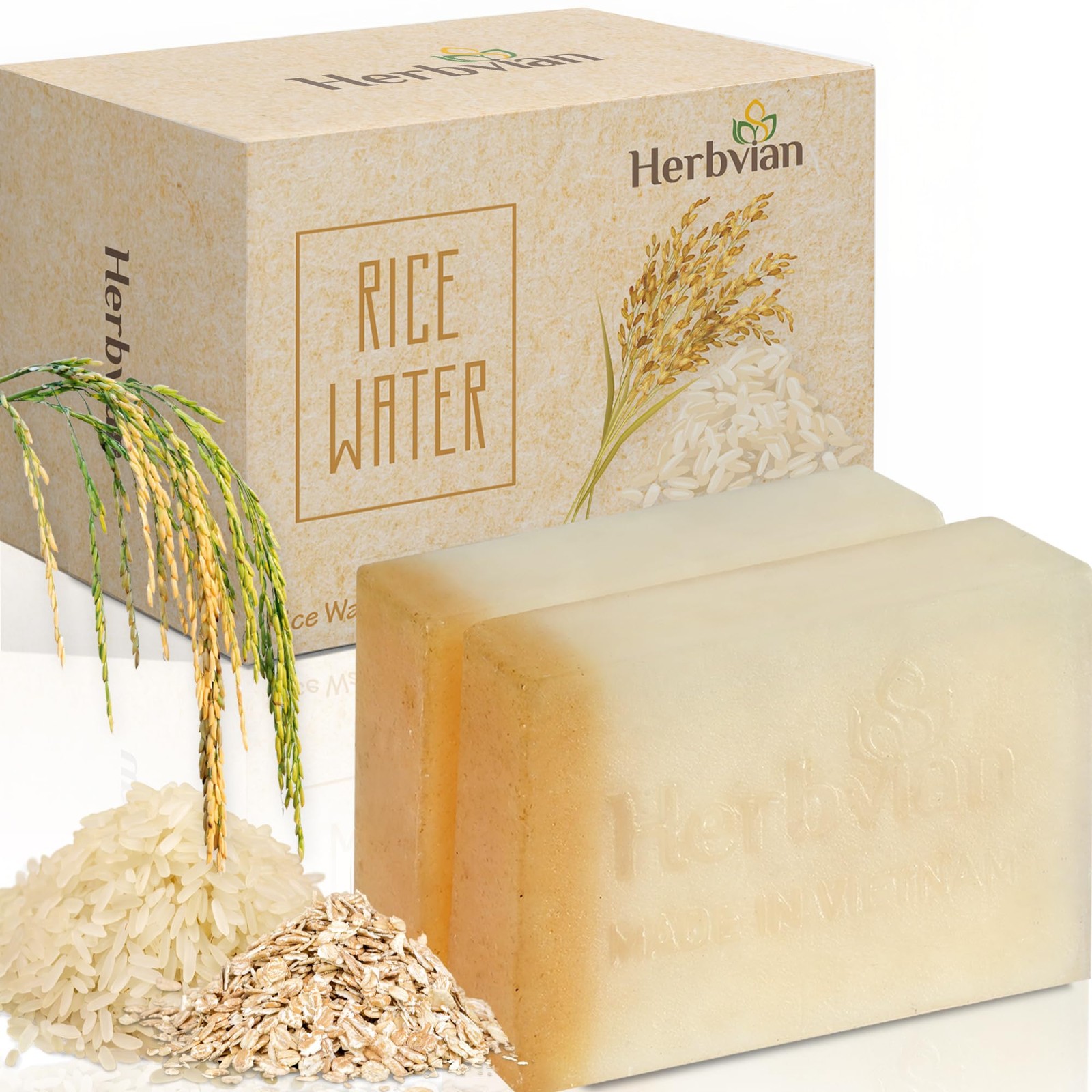Herbvian 2 Pcs Vietnamese Rice Water Soap Bar for Face 3.5 Ounce (Pack of 2)