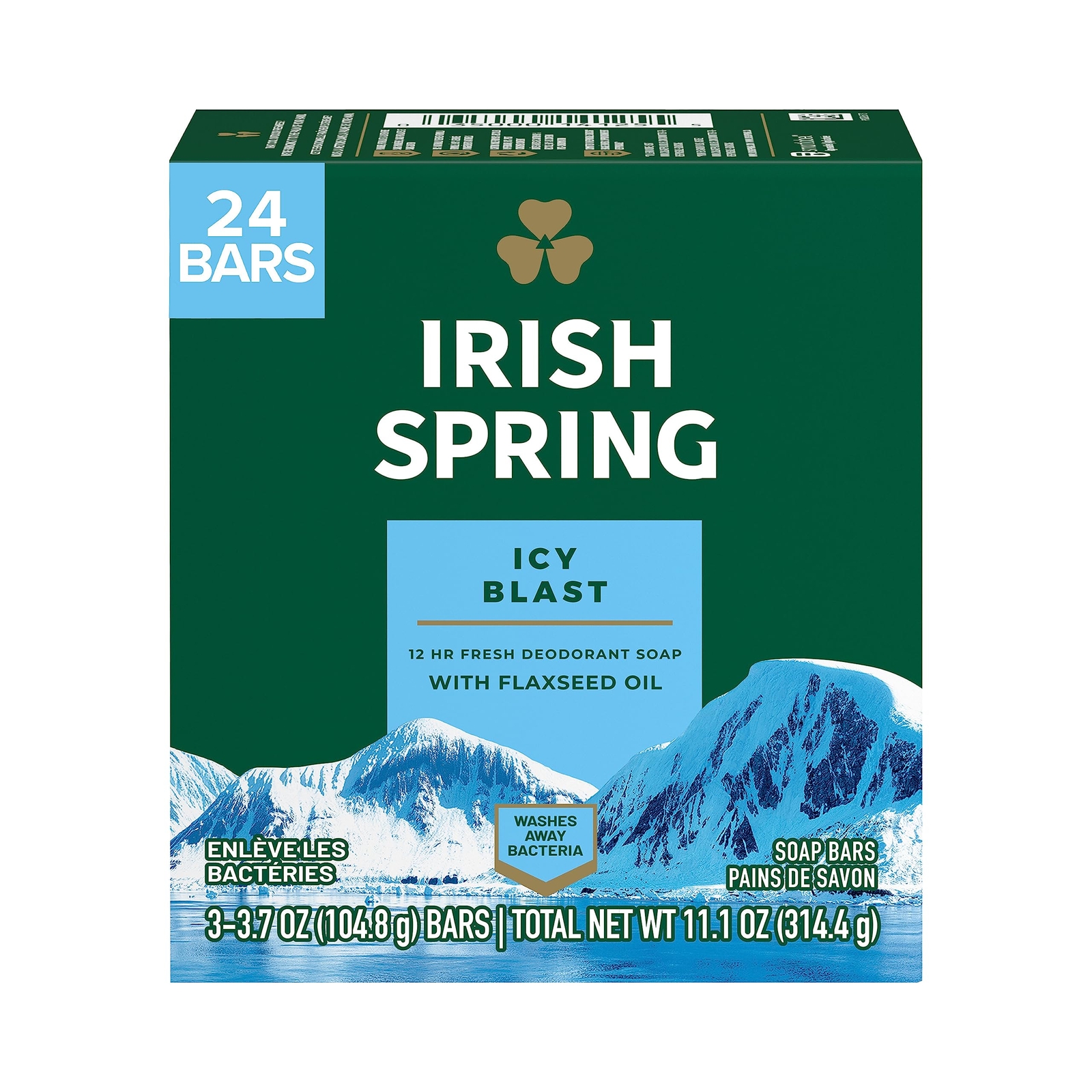 Irish Spring Icy Blast Bar Soap 24 Pack 3.7 Oz Deodorant Soap For Men