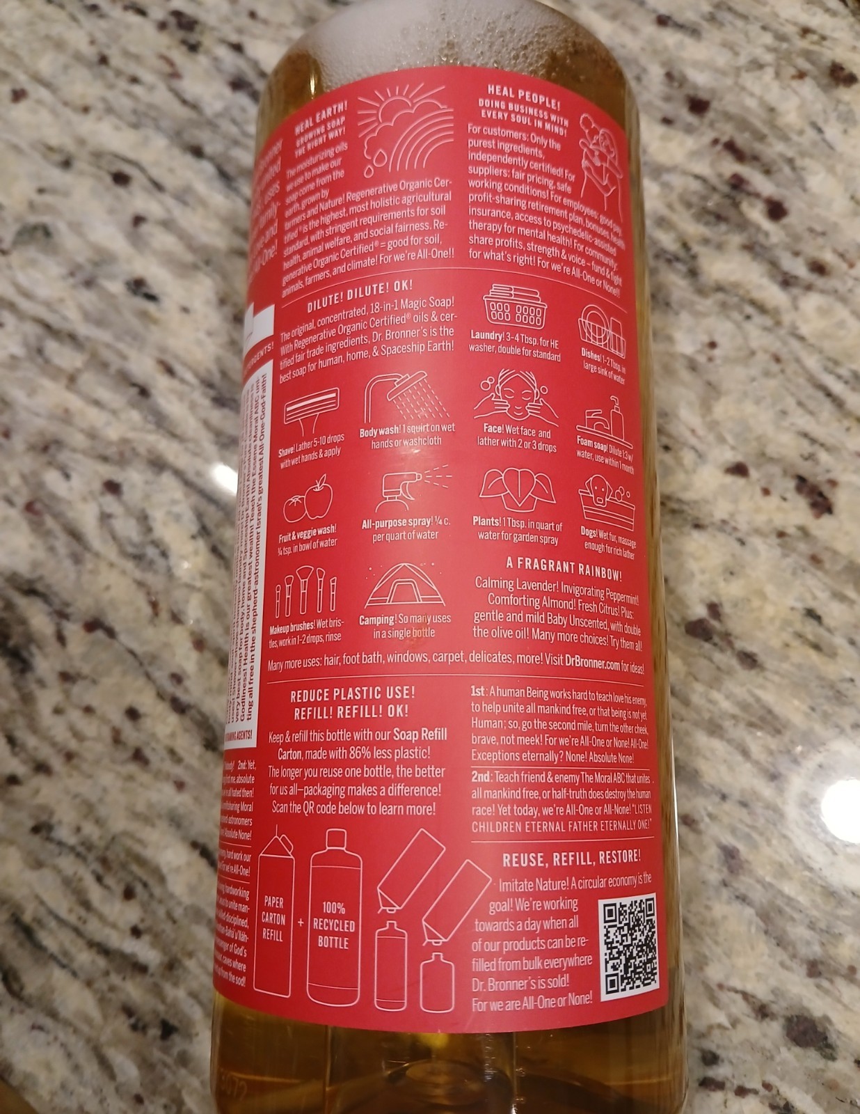Dr. Bronner’s Pure Castile Magic Liquid Soap 32 Fl Oz Pack of 1 ROSE 18 Uses