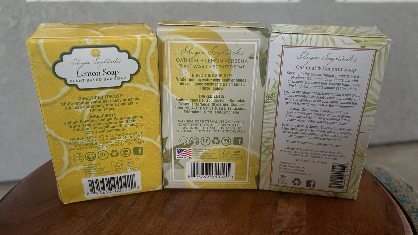 LOT 3 Shugar Soapworks Oatmeal Lemon Verbena Coconut Jumbo Bar Soap Vegan 6.25oz