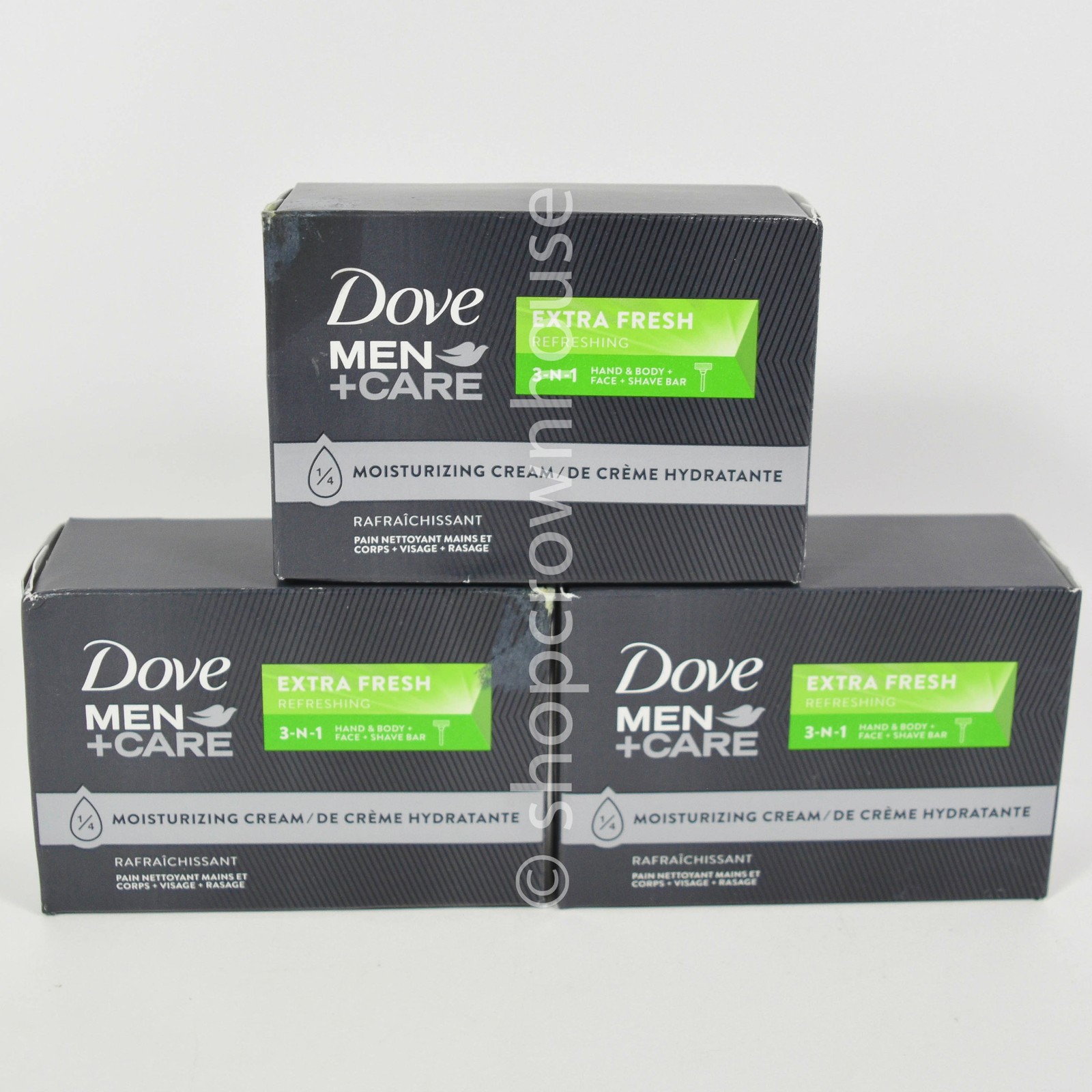 3 bars Dove Men +Care EXTRA FRESH Hand & Body + Face + Shave Bar Soap 3.75 oz