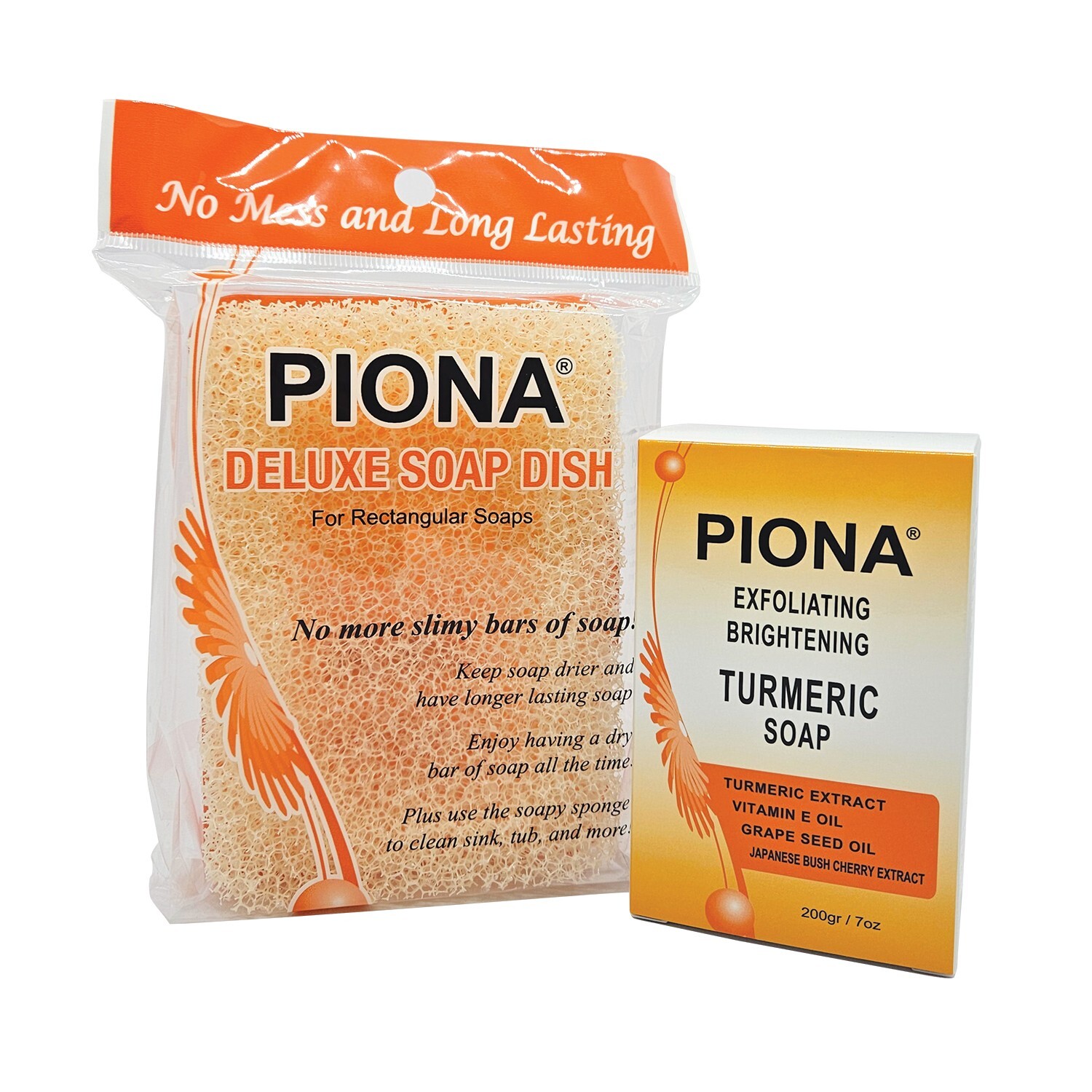 PIONA Exfoliating Brightening TURMERIC Soap 7 Oz. and Deluxe Soap Dish SET