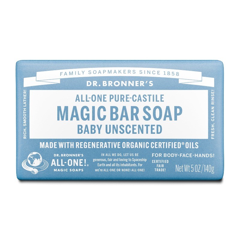 (2 pack) Dr. Bronner’s Magic Bar Soap ,Baby Unscented -5 oz-for face,body, hands