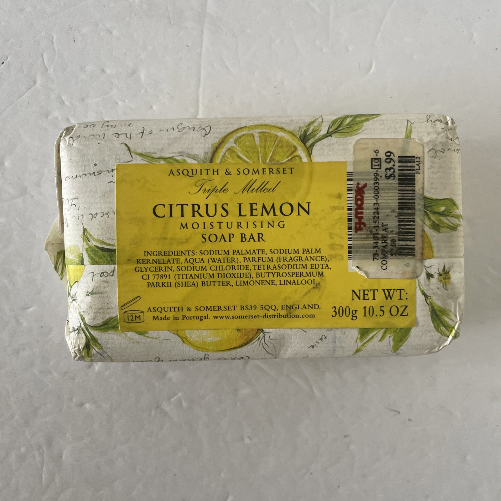 Asquith & Somerset Triple Milled Citrus Lemon Moisturizing Soap Bar 10.5 oz NEW